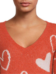 Heart Shape V Neck Knitted Sweater - XD21