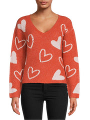 Heart Shape V Neck Knitted Sweater - XD21