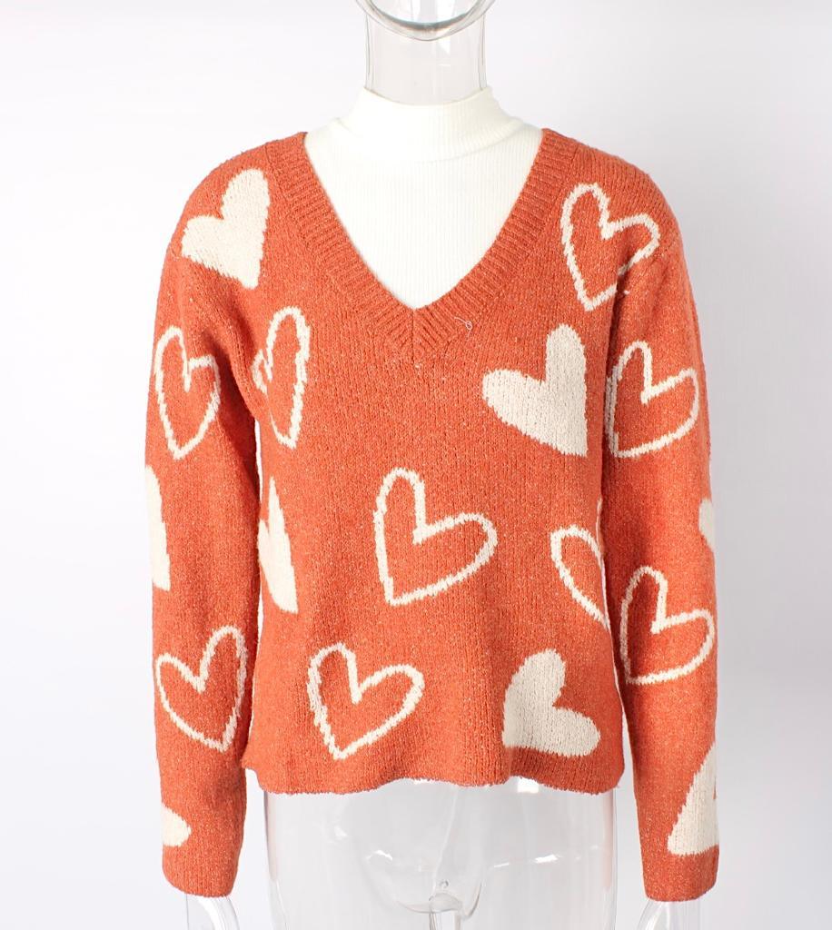 Heart Shape V Neck Knitted Sweater - XD21