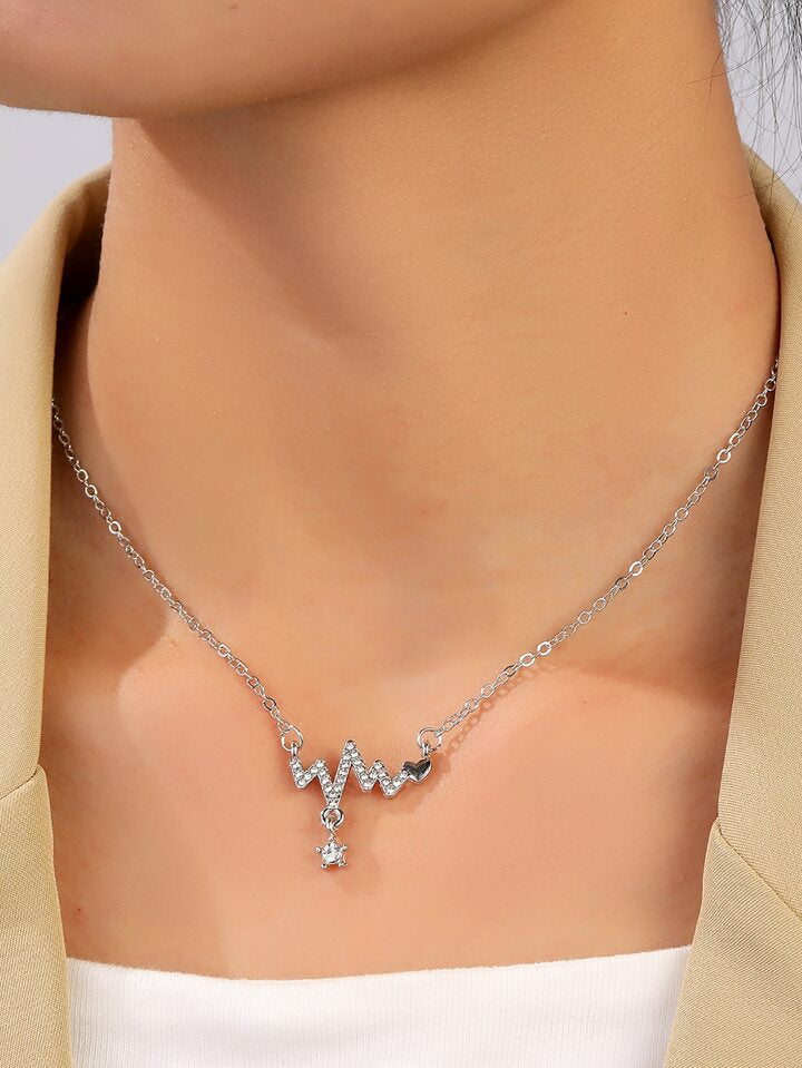 Heartbeat Rhinestone Charm Necklace XD21