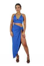 High Slit Knot Maxi Skirt With Tie Back Crop Top Set XD21