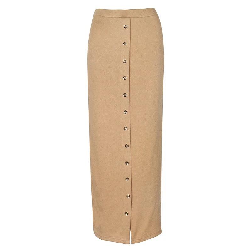 High Waist Button Bodycon Maxi Skirt - XD21