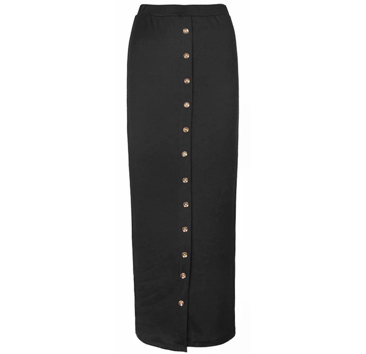 High Waist Button Bodycon Maxi Skirt - XD21