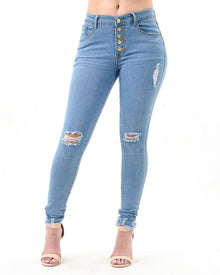 High Waist Cut Out Ripped Frayed Skinny Jeans ST12