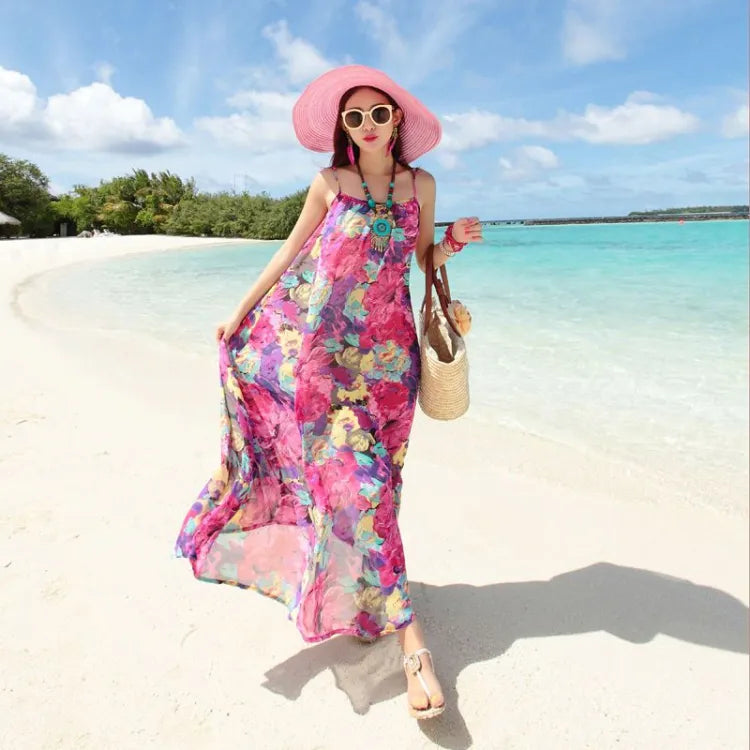 Holiday chiffon floral maxi dress no belt XD21