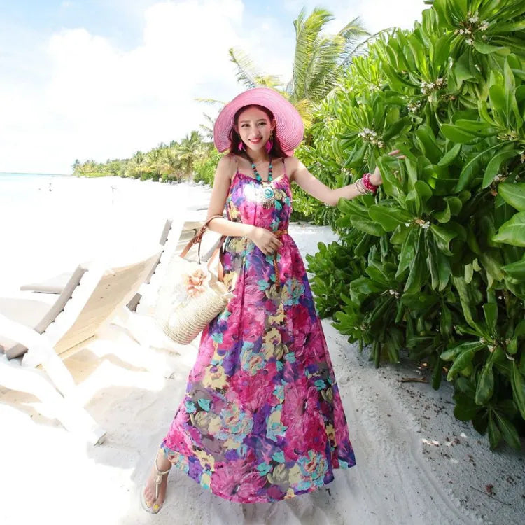 Holiday chiffon floral maxi dress no belt XD21