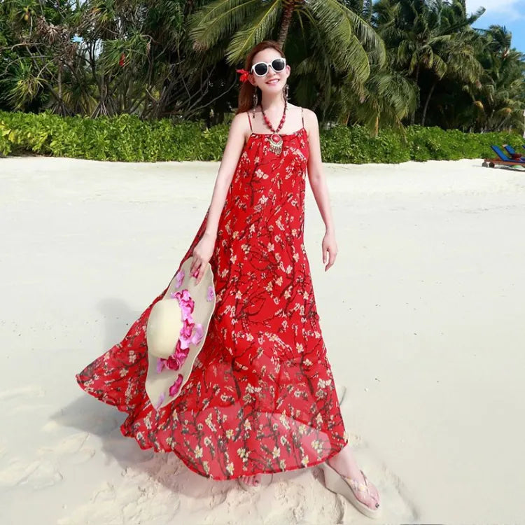 Holiday chiffon floral maxi dress no belt XD21