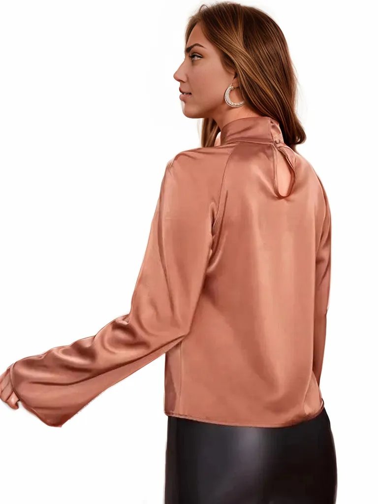 Long sleeve hallow out satin work office blouse - XD21
