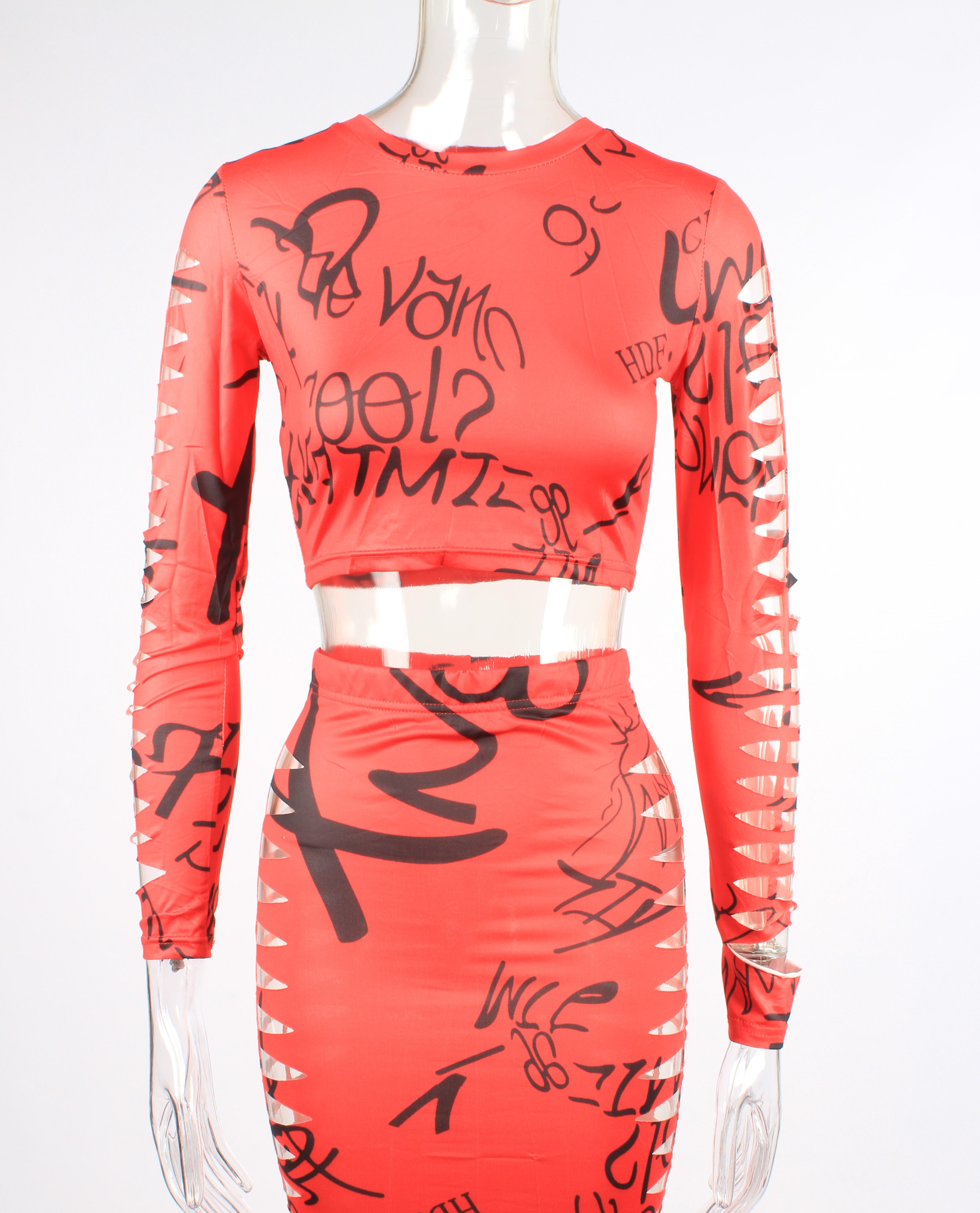 Hollow out two piece y2k set XD21