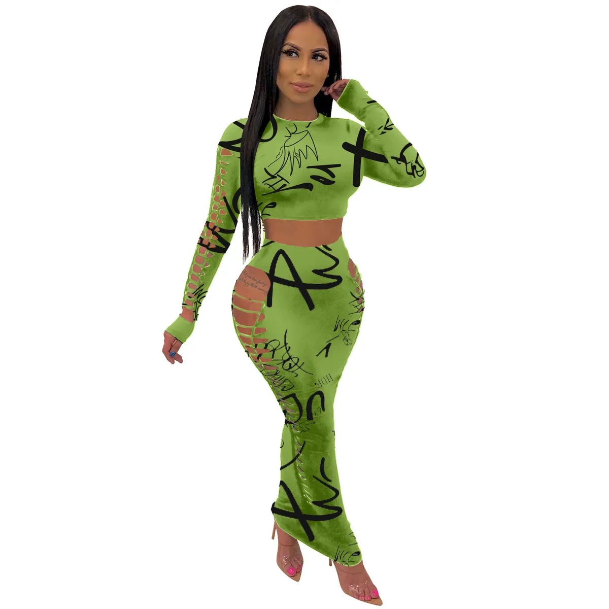 Hollow out two piece y2k set XD21