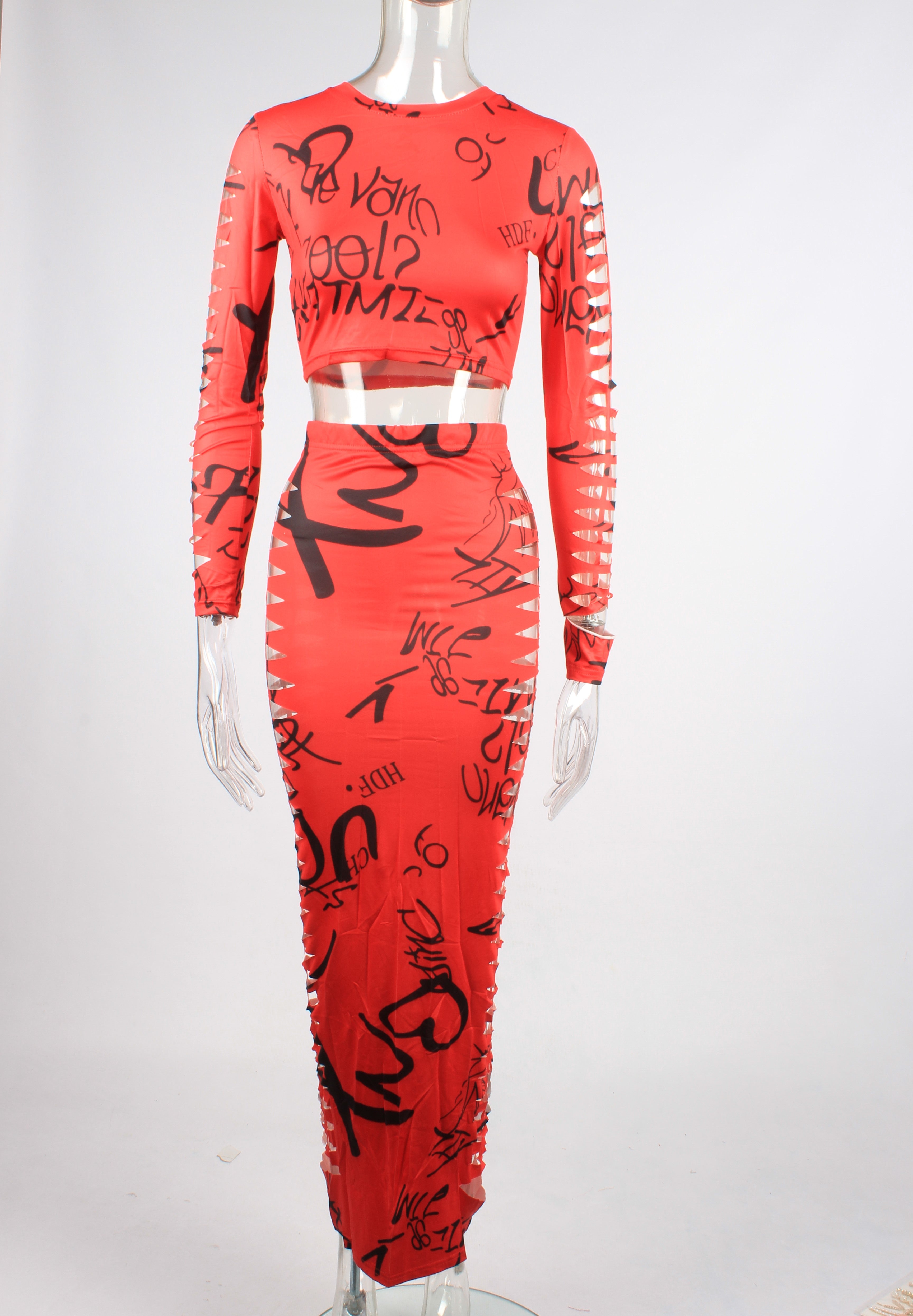 Hollow out two piece y2k set XD21