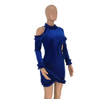 Hollow out velvet ruffel mini dress XD21