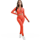 Honeycomb Textured Zipper Front Crop Top With Leggings XD21