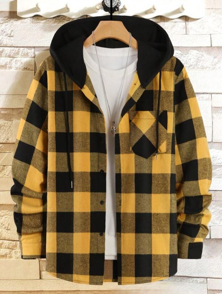 Hooded Flannel Shirt With Pockets XD21