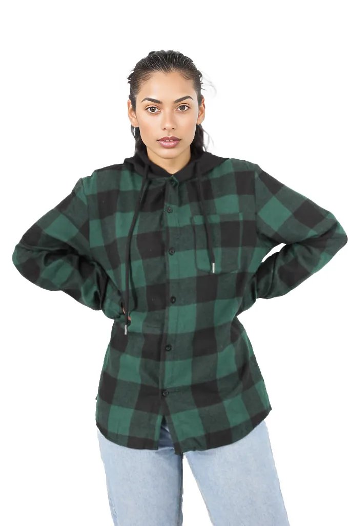 Hooded Flannel Shirt With Pockets XD21