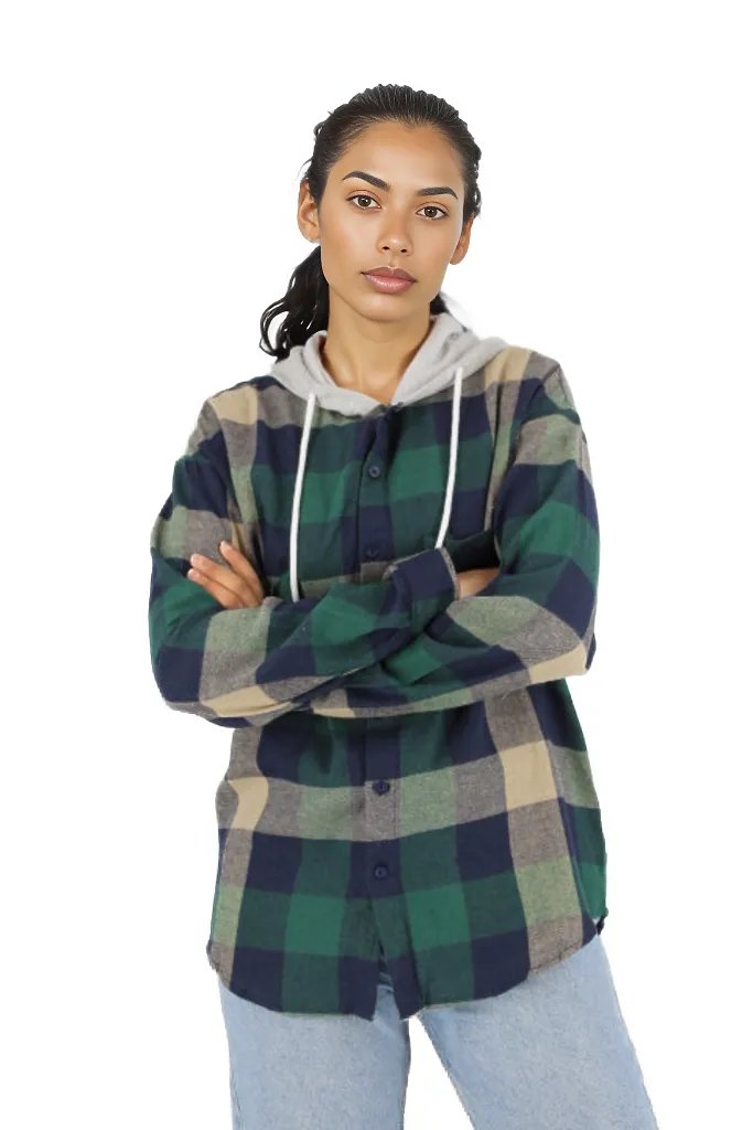 Hooded Flannel Shirt With Pockets XD21