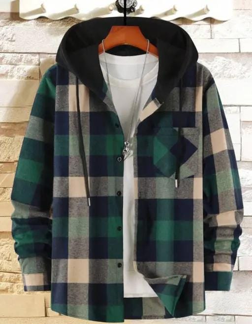 Hooded Flannel Shirt With Pockets XD21