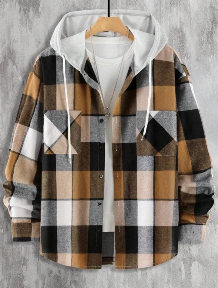 Hooded Flannel Shirt With Pockets XD21