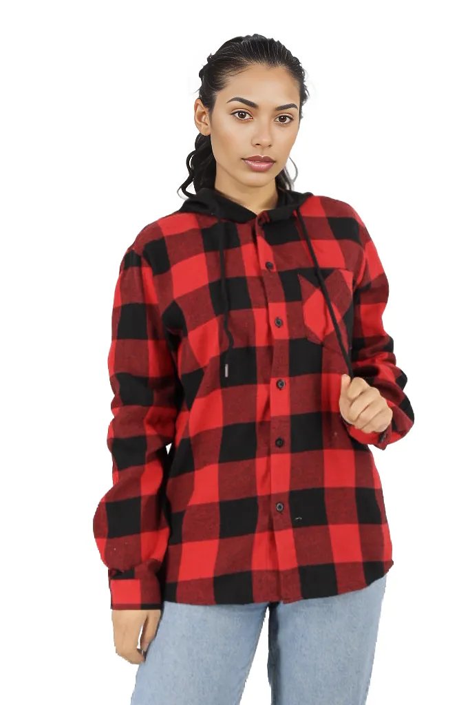 Hooded Flannel Shirt With Pockets XD21