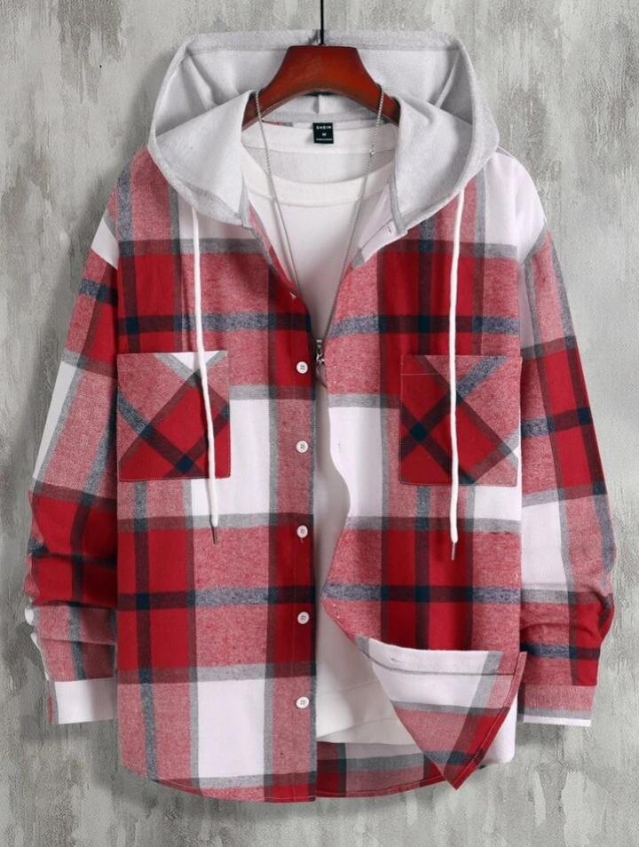 Hooded Flannel Shirt With Pockets XD21