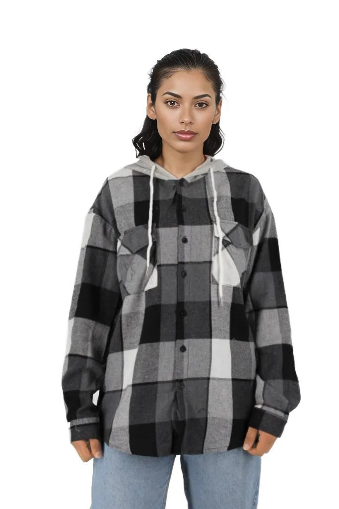 Hooded Flannel Shirt With Pockets XD21