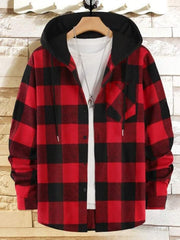 Hooded Flannel Shirt With Pockets XD21