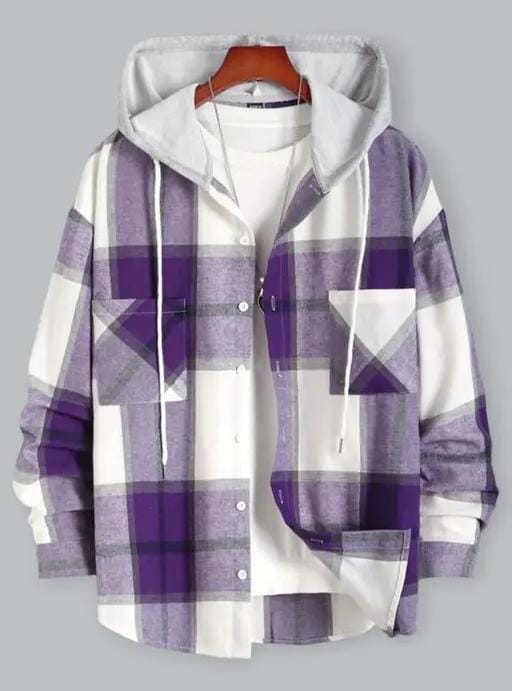 Hooded Flannel Shirt With Pockets XD21