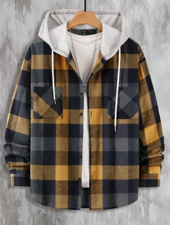 Hooded Flannel Shirt With Pockets XD21