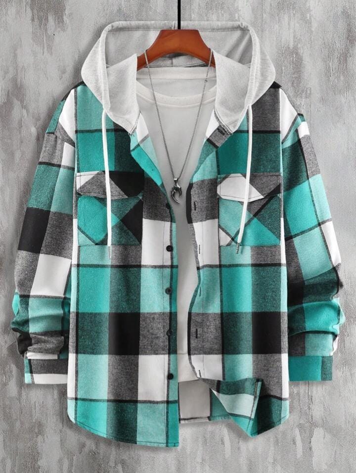 Hooded Flannel Shirt With Pockets XD21