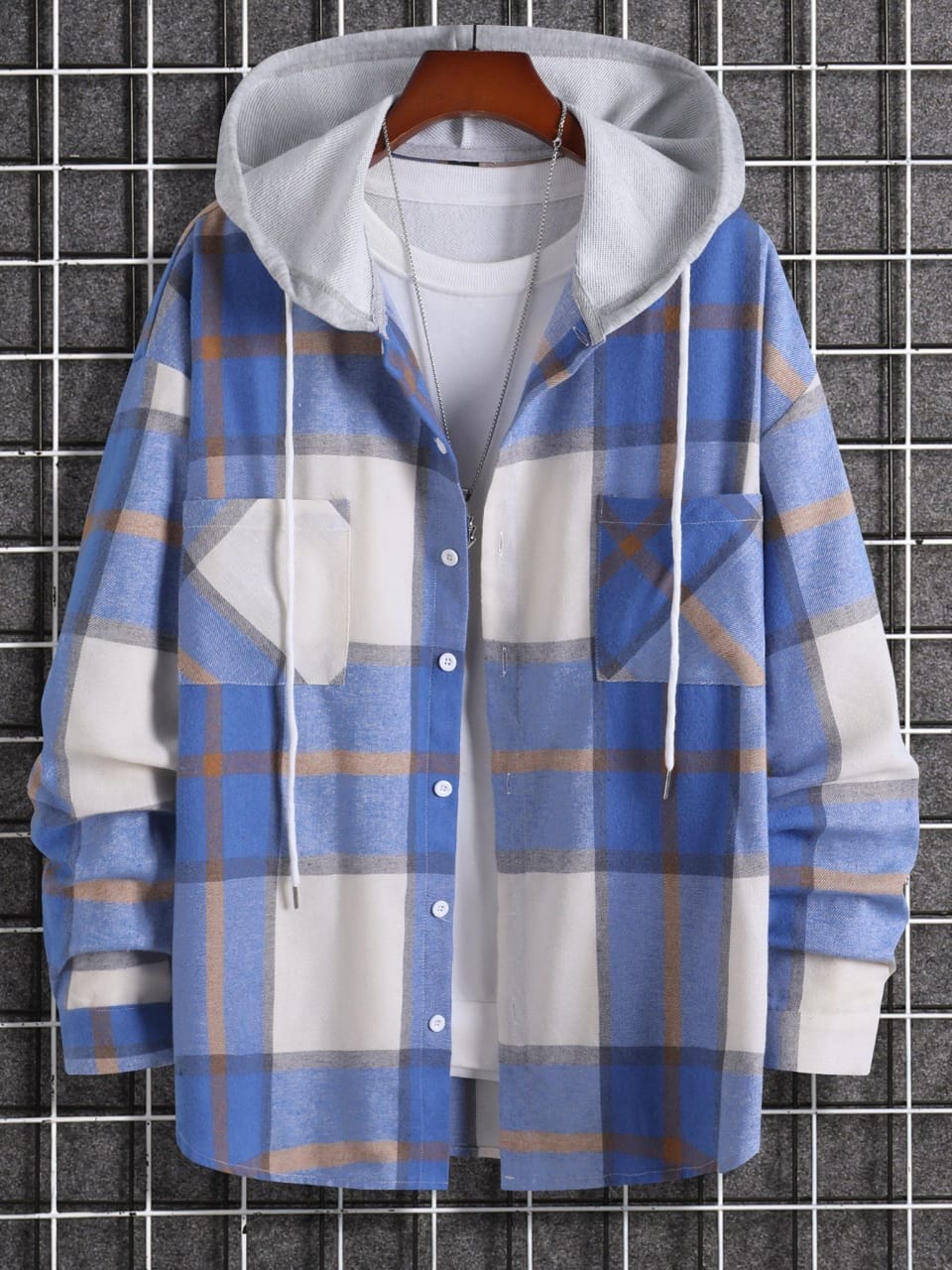 Hooded Flannel Shirt With Pockets XD21