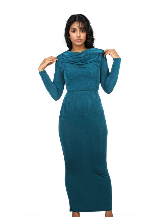 Hooded Sheer Maxi Bodycon Dress XD21