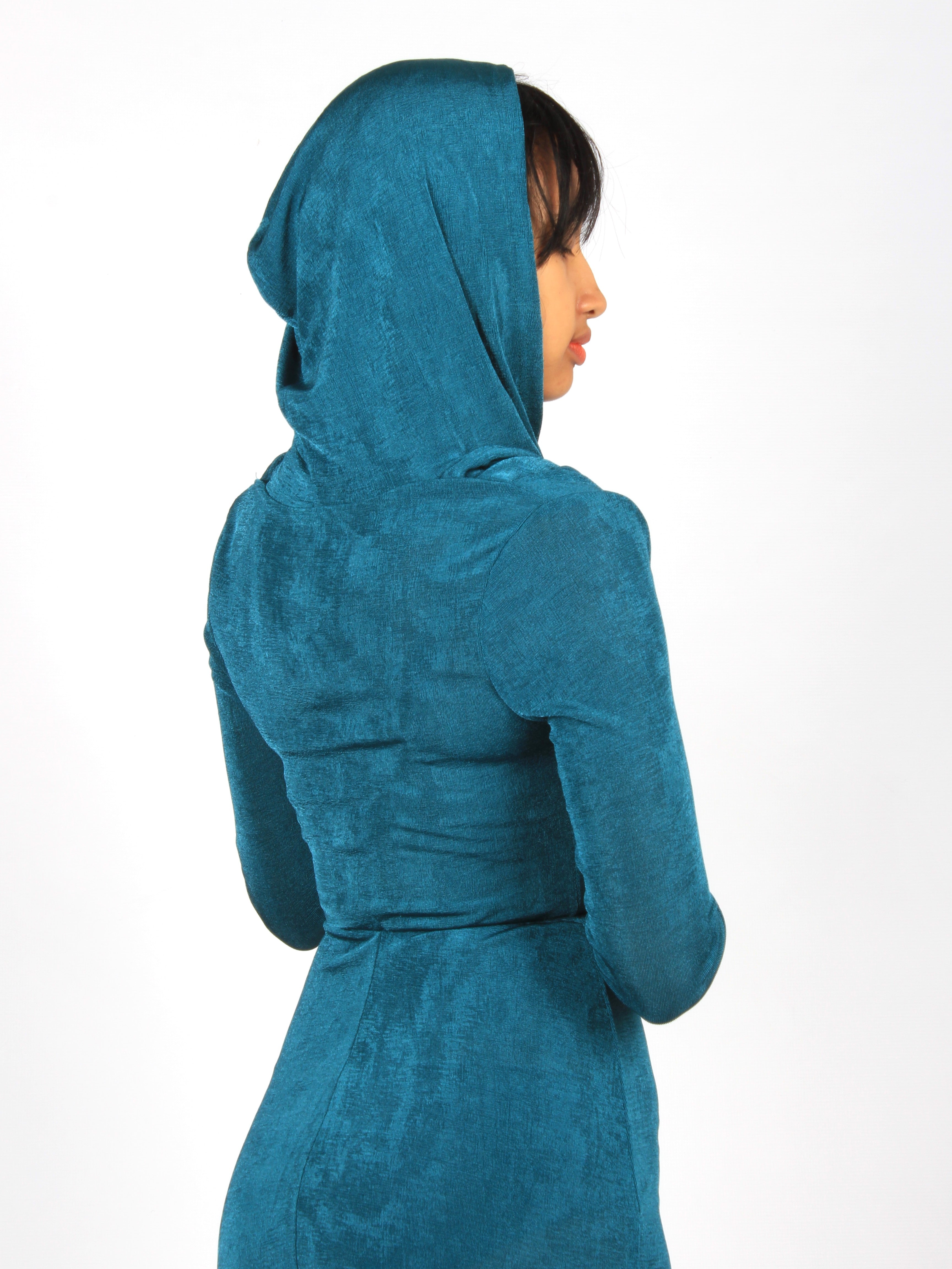 Hooded Sheer Maxi Bodycon Dress XD21