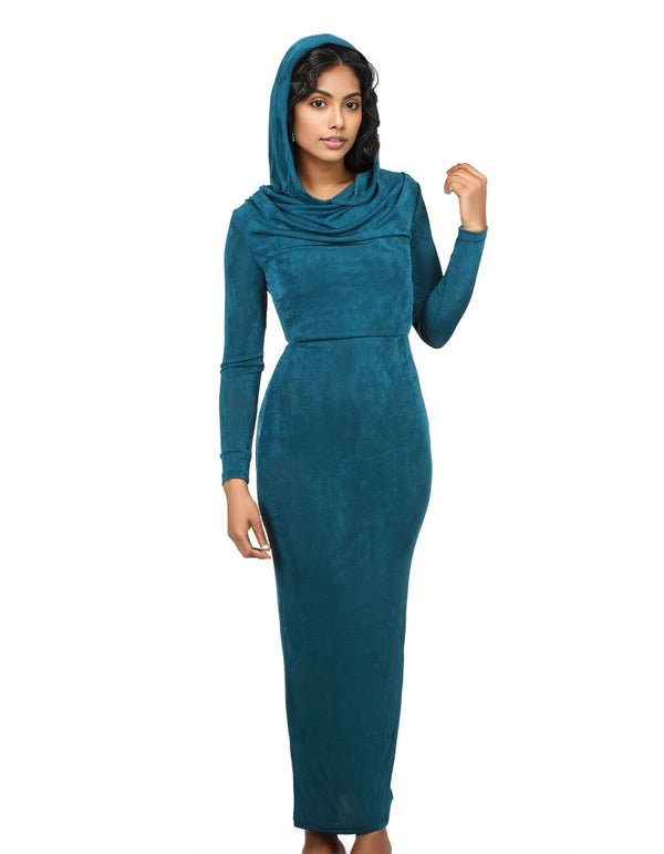 Hooded Sheer Maxi Bodycon Dress