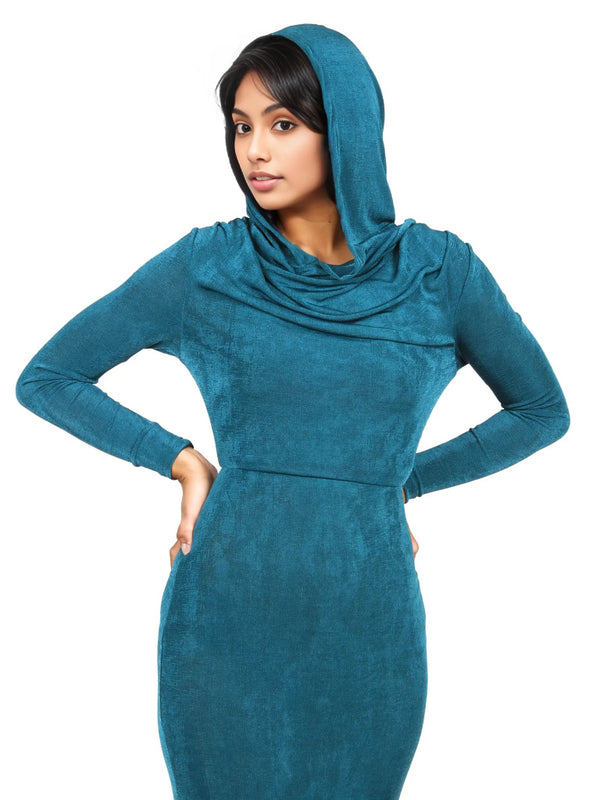 Hooded Sheer Maxi Bodycon Dress