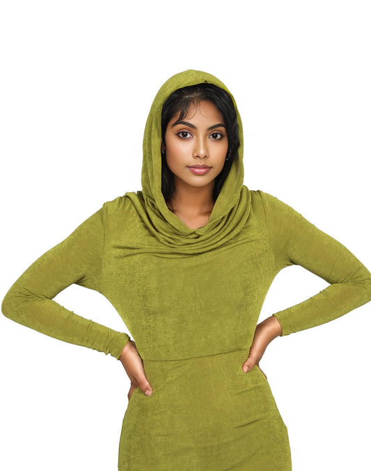 Hooded Sheer Maxi Bodycon Dress XD21