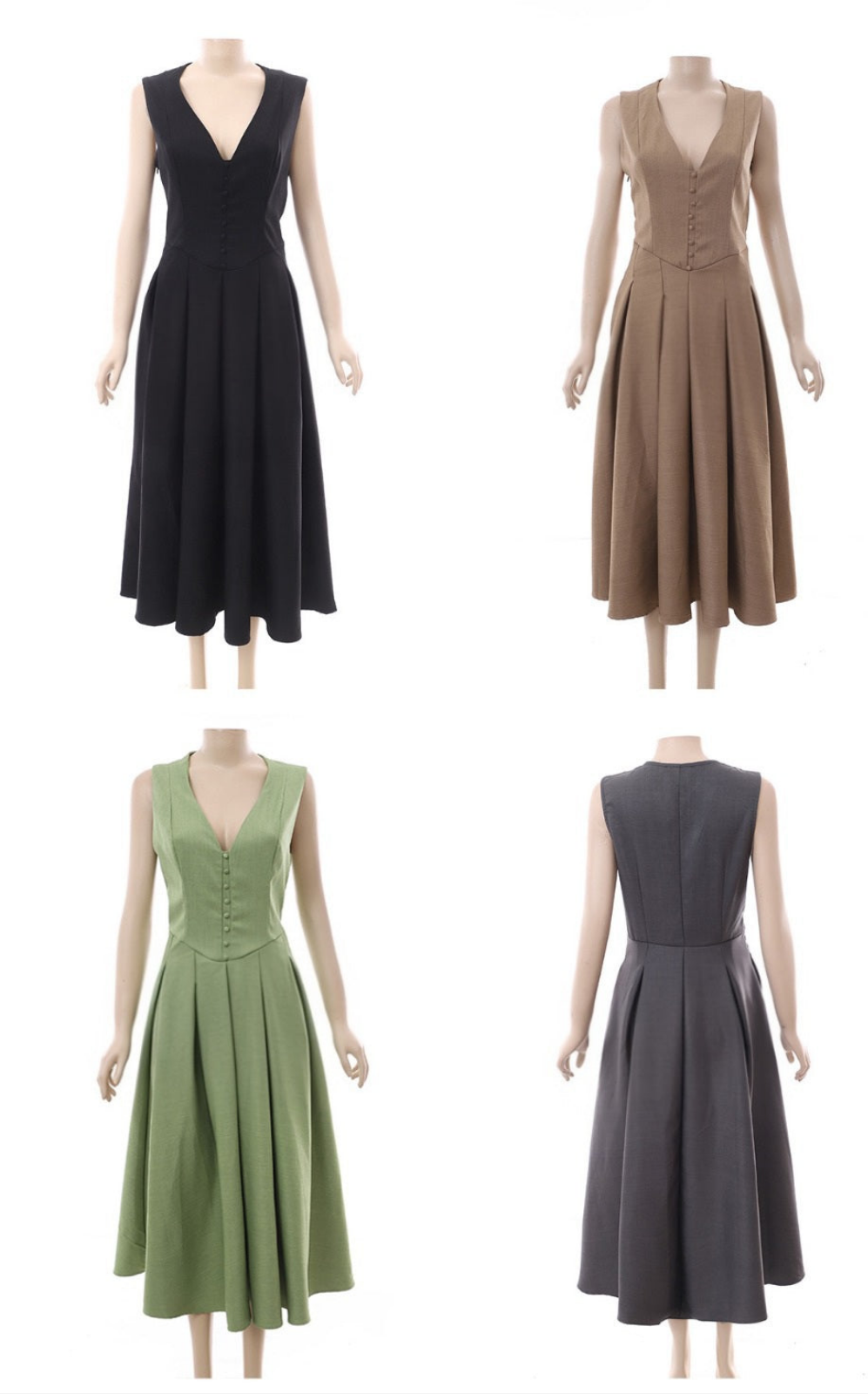 Elegant Sleeveless Pleated Midi Dress with V-Neck