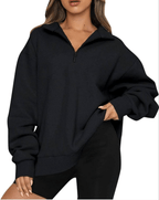 Half-Zip Pullover Sweatshirt – Casual Oversized Hoodie with High Neck