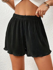 Pleated frill elastic waist shorts