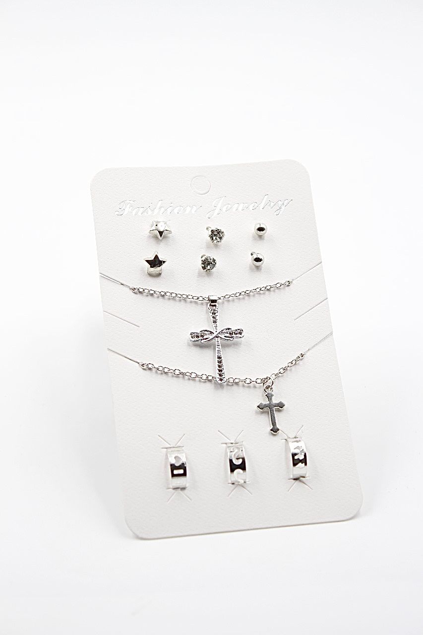 Pendant Necklace Studs Pattern Rings Jewellery Set