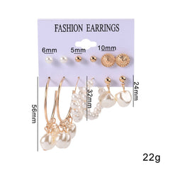 Faux Pearl Hoop Studs 6pc Earring Set