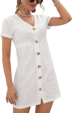 12pc Single Row Buttons V-Neck Mini Dress