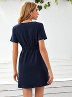 12pc Single Row Buttons V-Neck Mini Dress