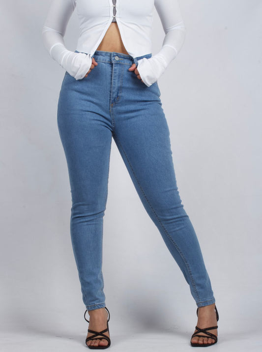 Classic High-Waisted Skinny Blue Denim Jeans - XD79