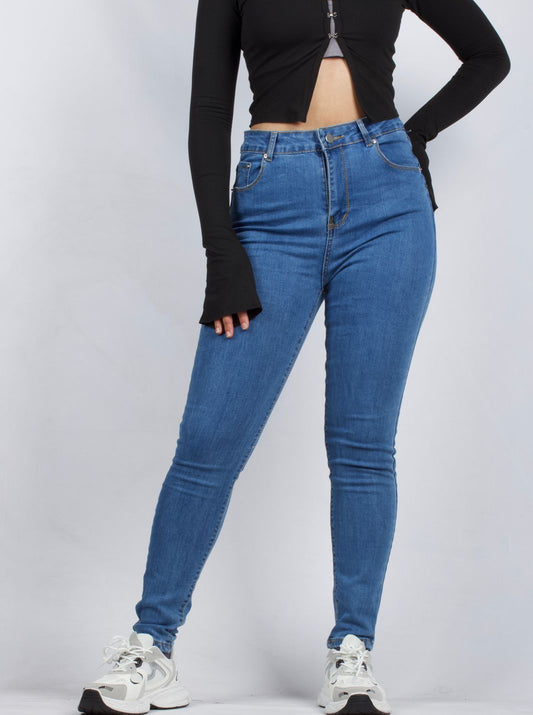 Classic High-Waisted Skinny Blue Denim Jeans - XD80