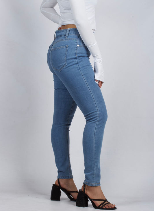 Classic High-Waisted Skinny Blue Denim Jeans - XD79