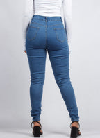Classic High-Waisted Skinny Blue Denim Jeans - XD79