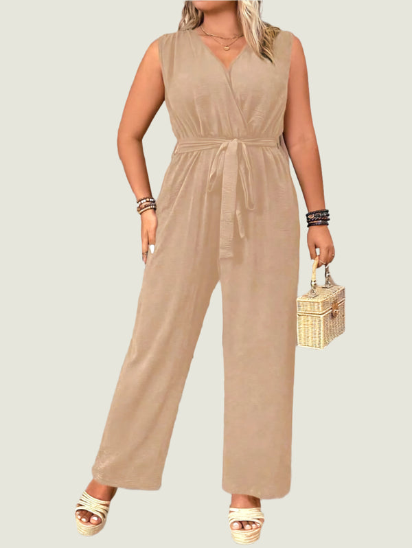 Sleeveless Belted Jumpsuit - Casual & Versatile