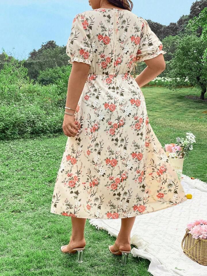 Short Sleeve Sweetheart Neck Midi Floral Dress - Perfect for Any Occasion