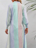 Vibrant Loose-Fit Striped Long Shirt Dress – Stylish & Comfortable