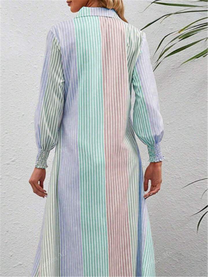 Vibrant Loose-Fit Striped Long Shirt Dress – Stylish & Comfortable
